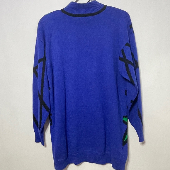 Knit Sweater Women's Medium Blue Church Stained Glass 80s Vintage Art To Wear - Picture 3 of 15